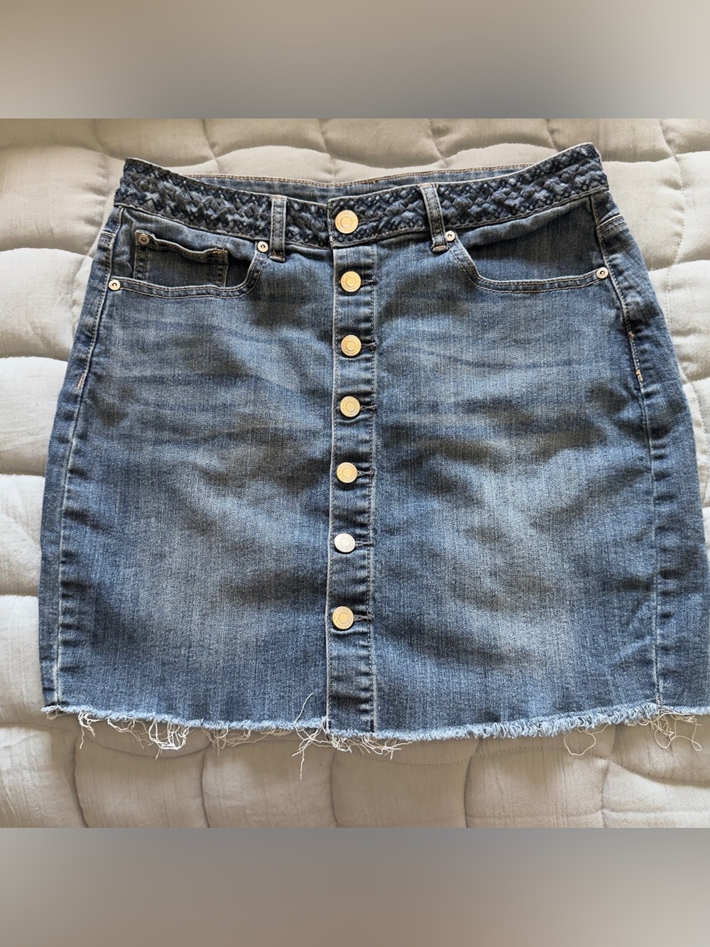 Maurices Braided-Waist Button-Front Denim Mini Skirt - Blue